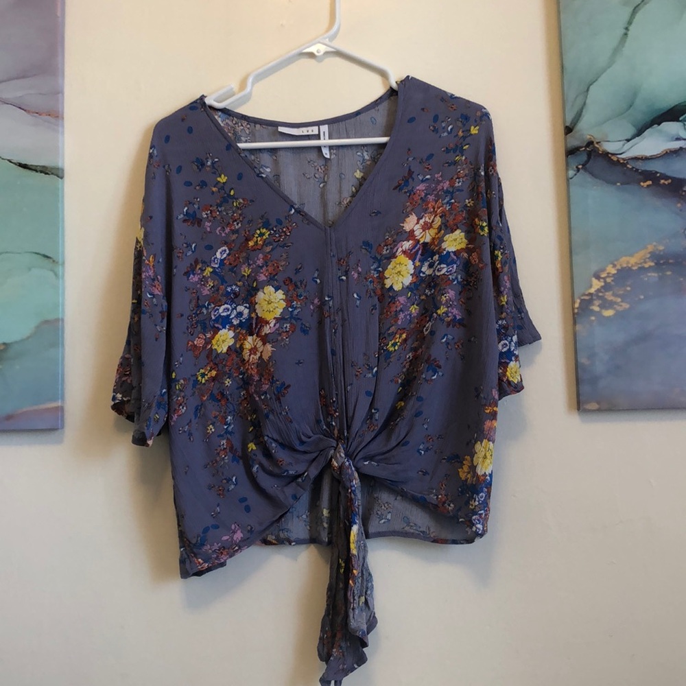 Luq purple front toe floral top